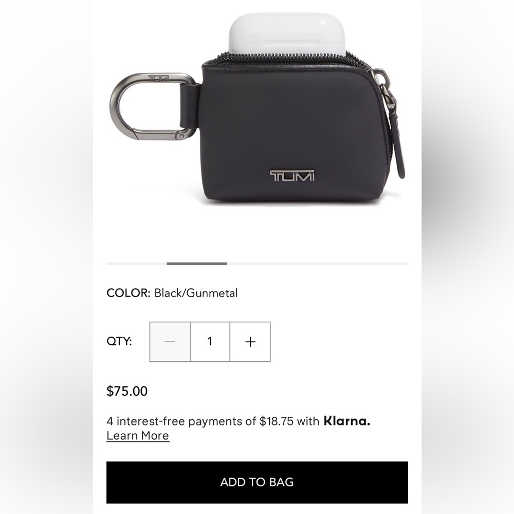 New Tumi AirPod pouch in gray and blue
